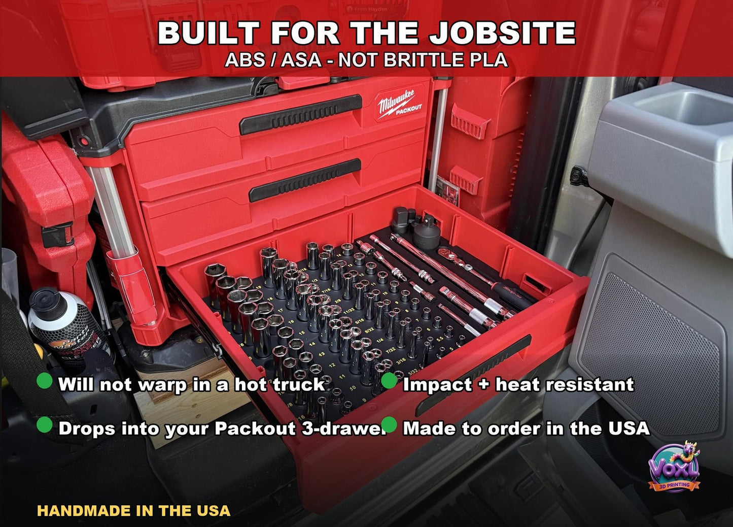 3D Printed Socket Organizer For Packout 3-Drawer, SAE Mechanic Tool Insert