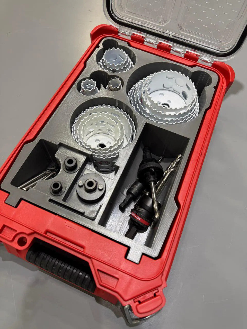 3D Printed Packout Insert 28pc Hole Dozer Hole Saw And Quik-Lok Arbor Organizer