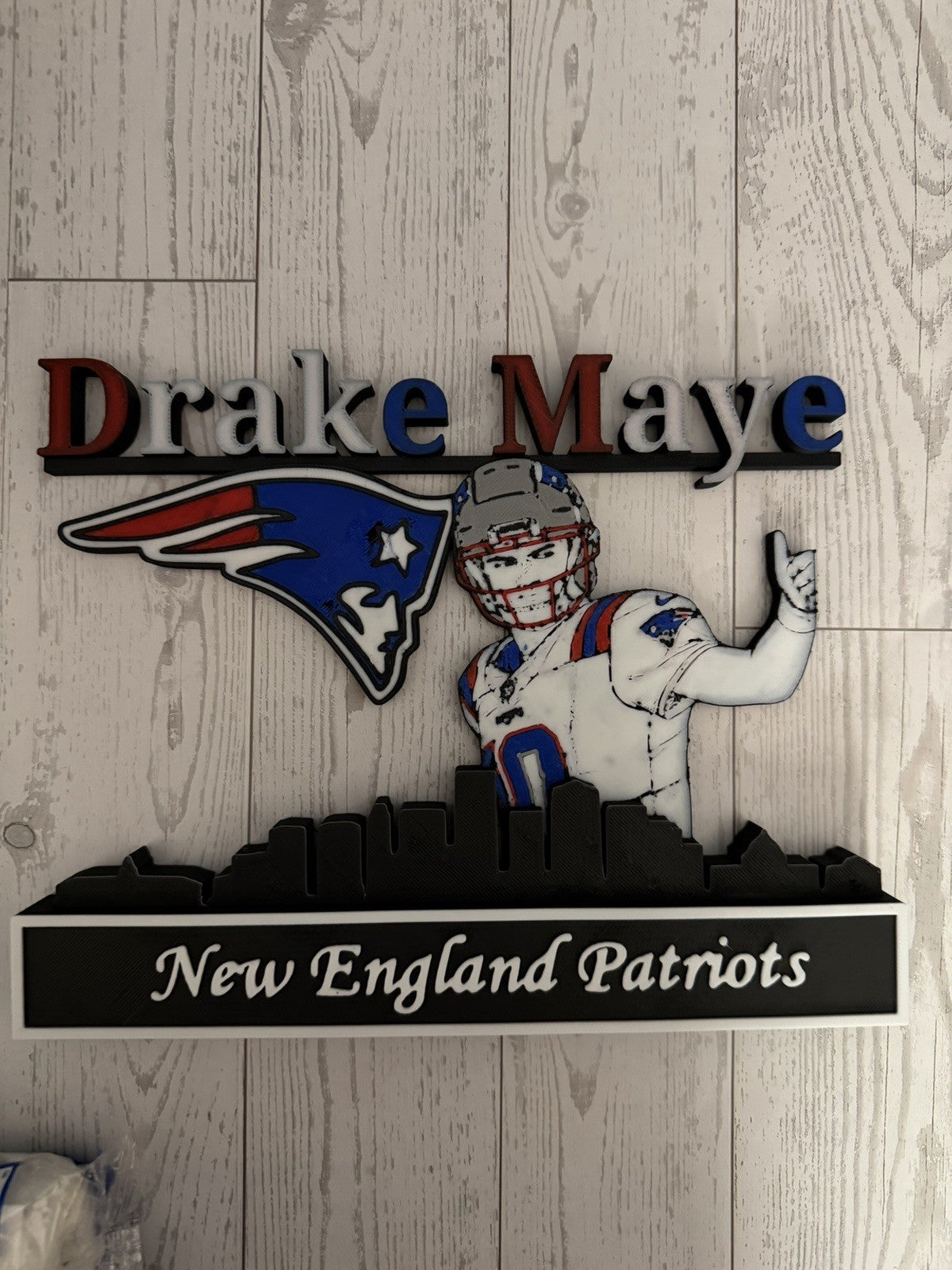 New England Patriots Custom Drake Maye Skyline Desktop Display 3D Printed PLA