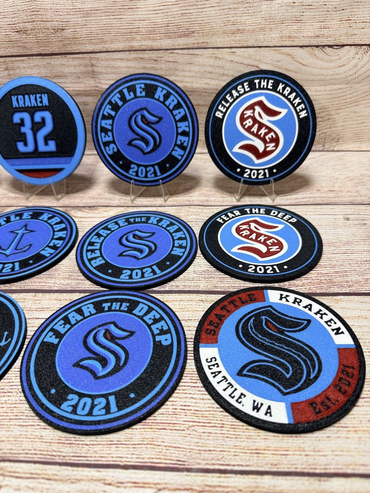 Seattle Kraken Custom Drink Coasters Set Of 4 With Holder