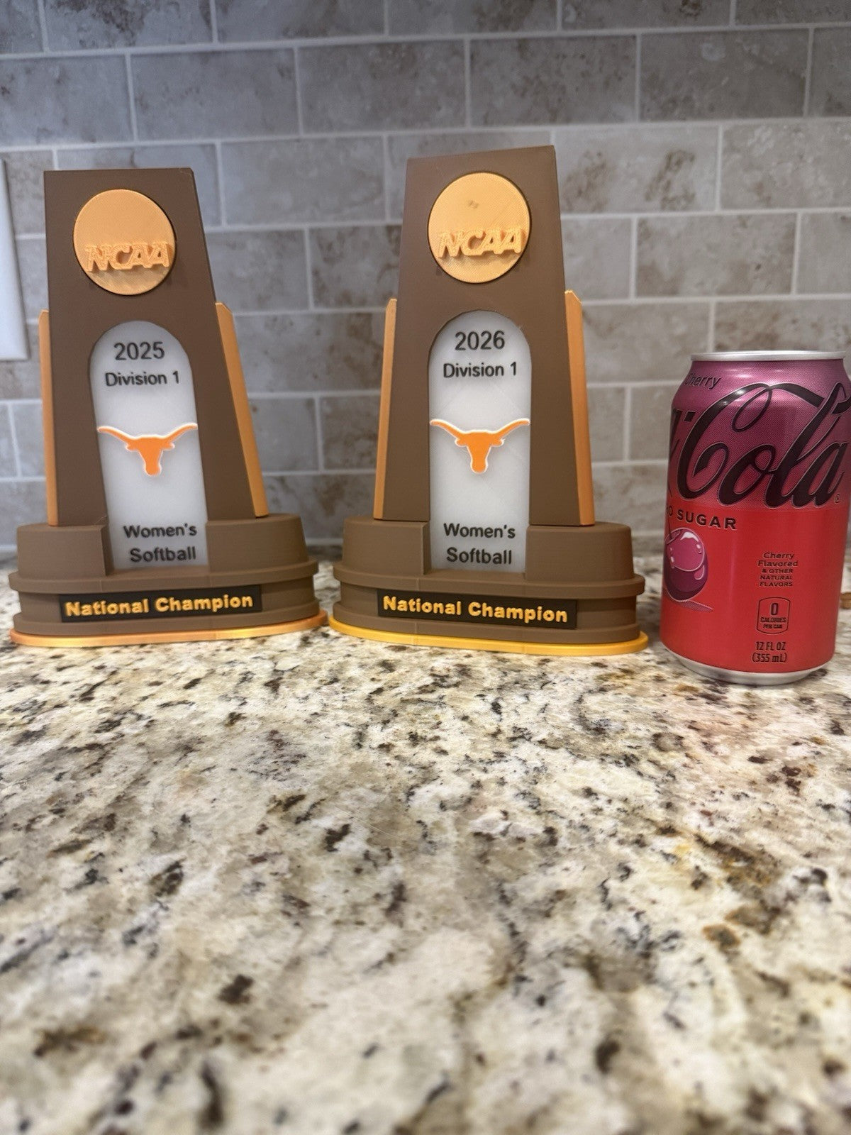 2 Texas longhorns 2025 and 2026 softball national champion trophy 3d printed pla