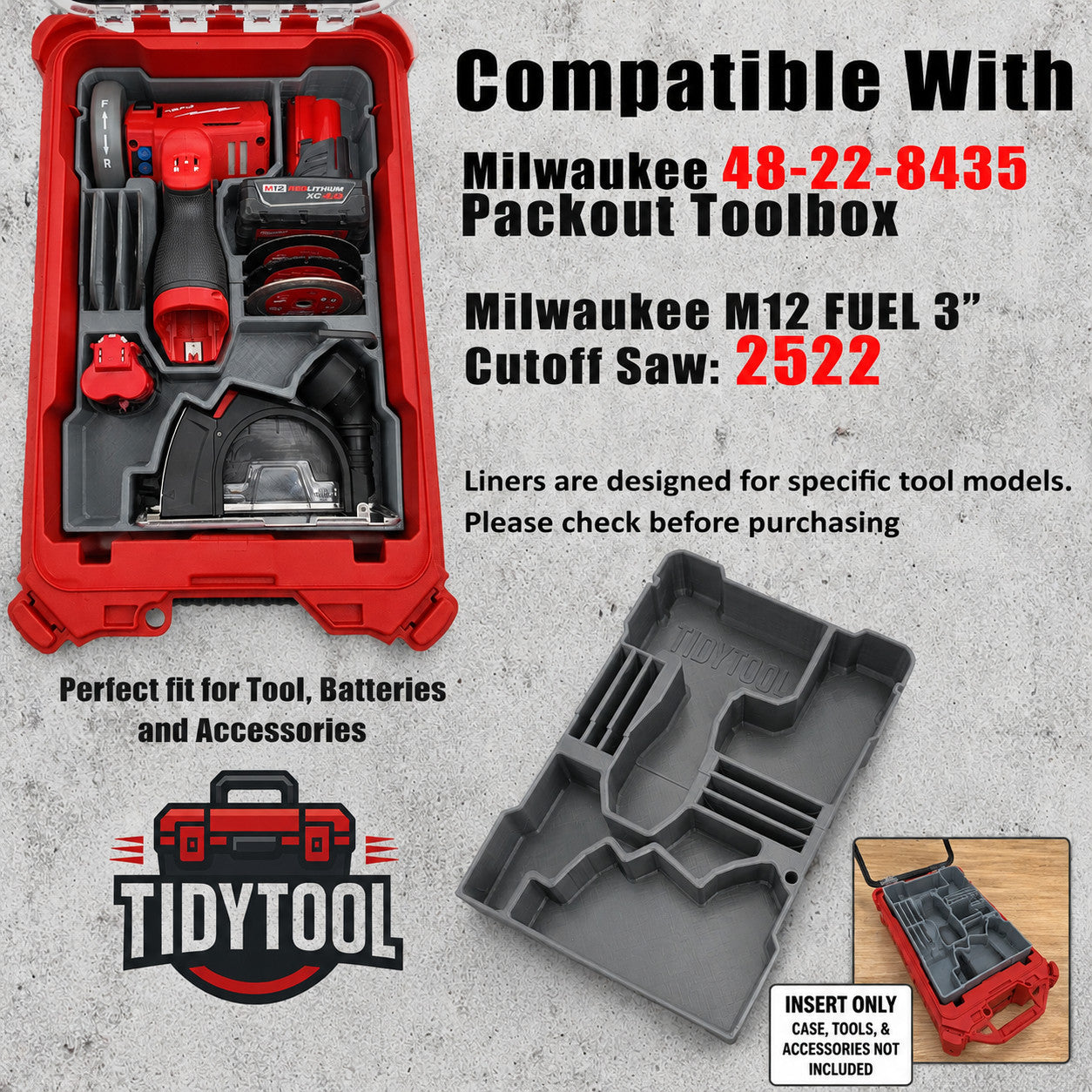 One-Piece M12 2522-20 Cutoff Saw Insert Fits Milwaukee PACKOUT 8435