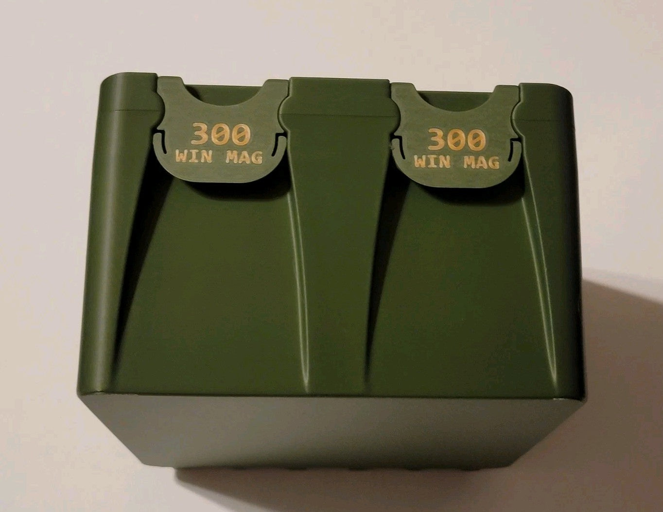 300 Win Mag Ammo Box Snap Lock 80 rd Large 3D Printed Olive Green Gold Pla