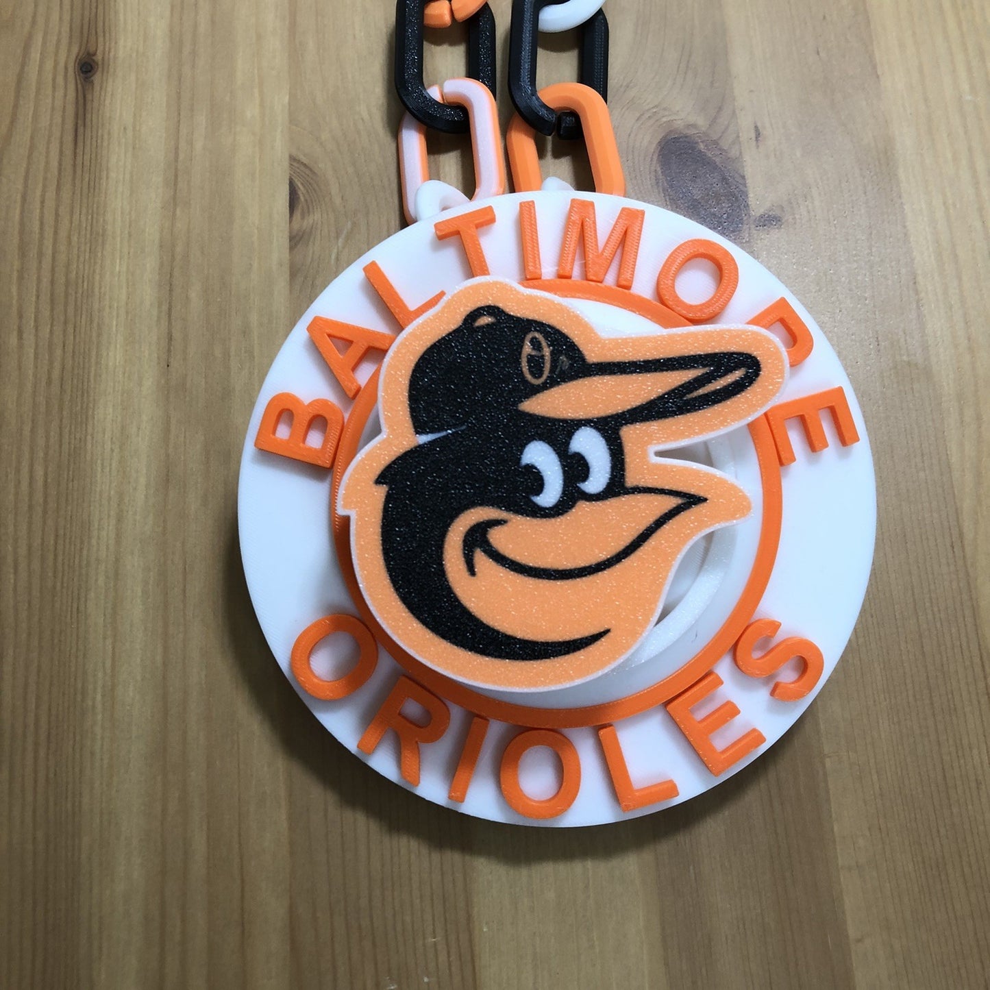 Baltimore Orioles 3D Printed Spinning Fan Chain White Orange Baseball MLB