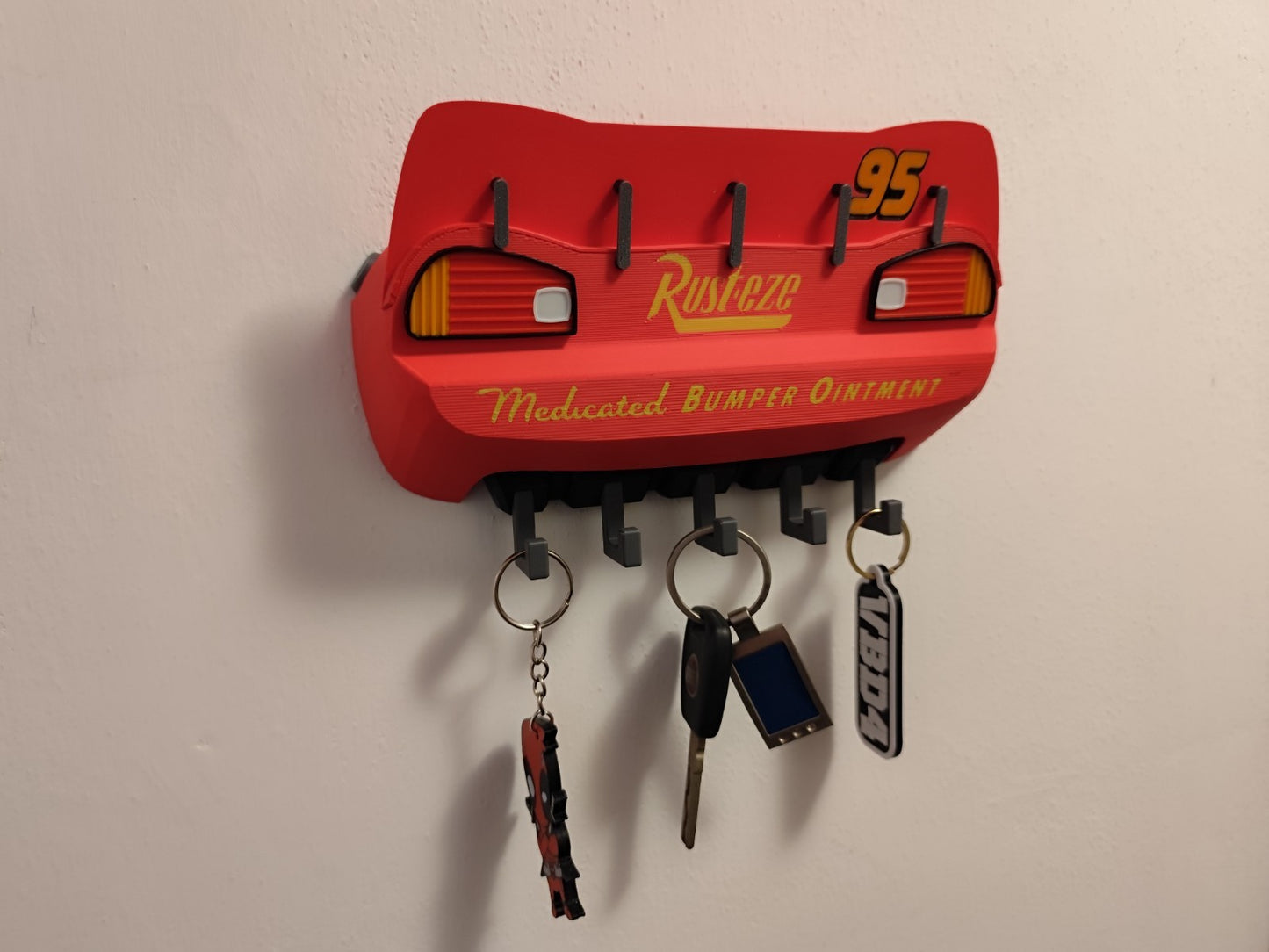 Cartoon Race Car Inspired Key Holder – Red Wall Mount Organizer with Hooks – Fun