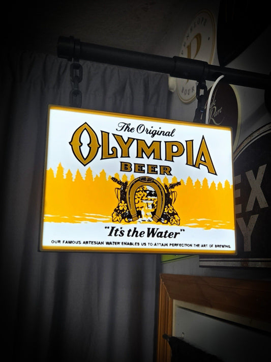 XL Olympia Beer Hanging LED Light Box | Double Sided Beer Bar Sign Decor