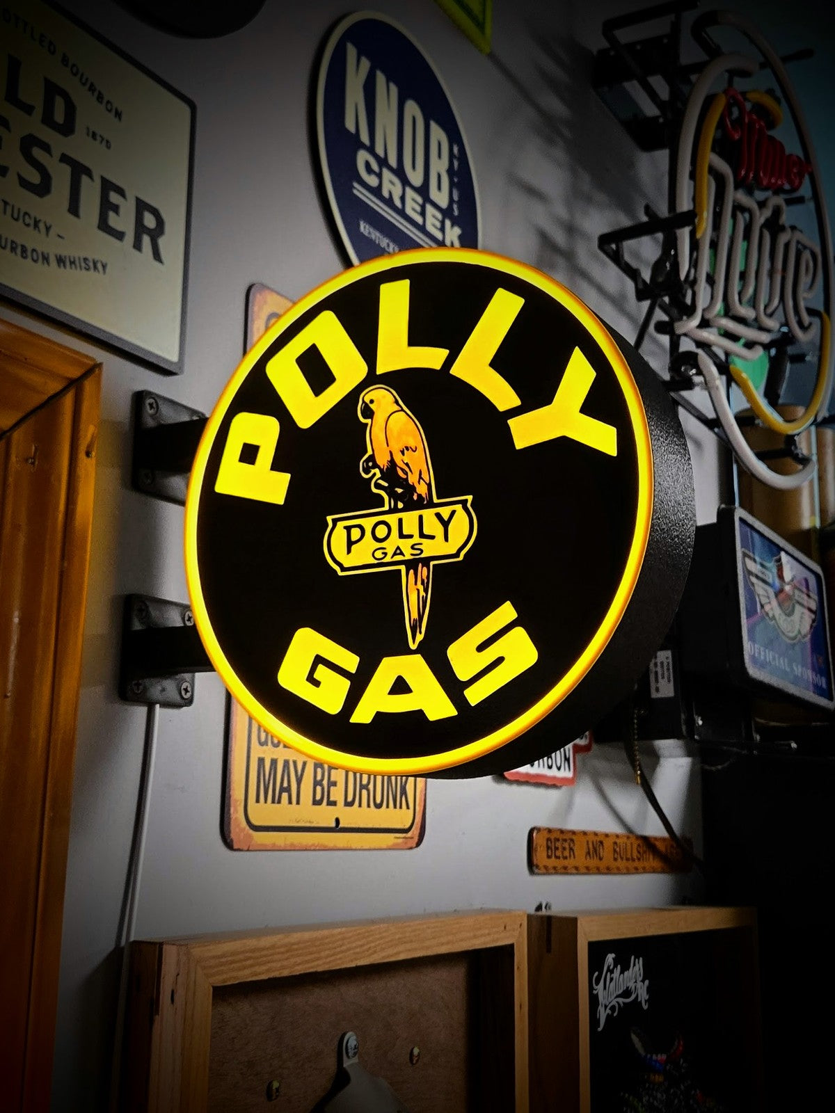 POLLY GAS 12 Inch Light Box LED Sign 3D Printed Wall Decor Man Cave Garage