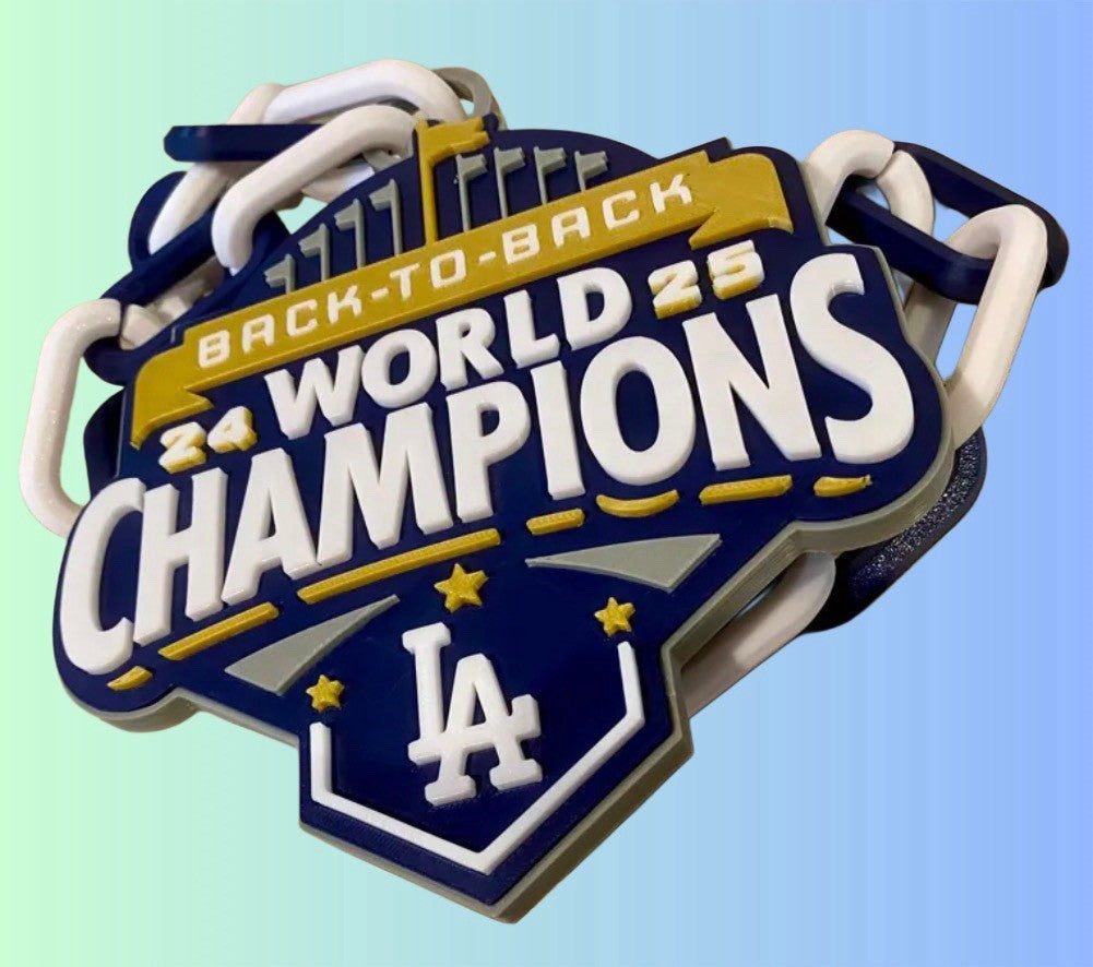 LA DODGERS BACK-TO-BACK WORLD SERIES CHAMPIONS Lg 3D printed Chain GOLD BANNER