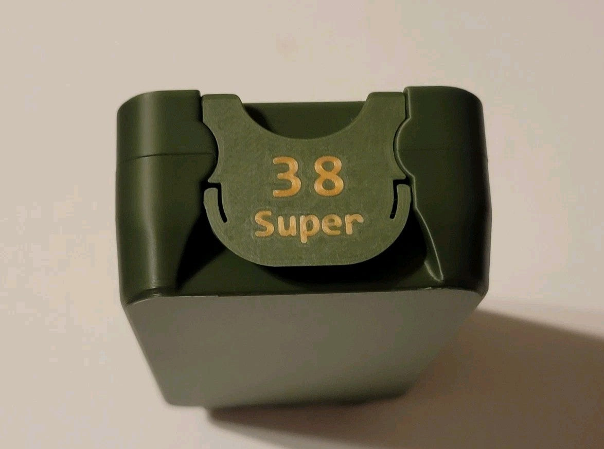 38 Super Ammo Box Snap Lock 50 rd 3D Printed Storage Olive Green Gold Pla