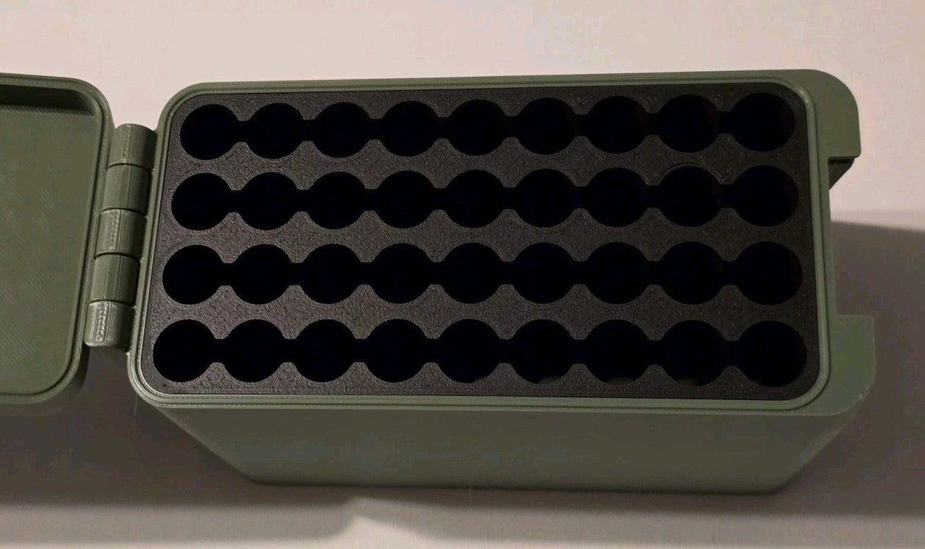 7mm PRC Ammo Box Snap Lock 36 rd 3D Printed Storage Olive Green Gold Pla