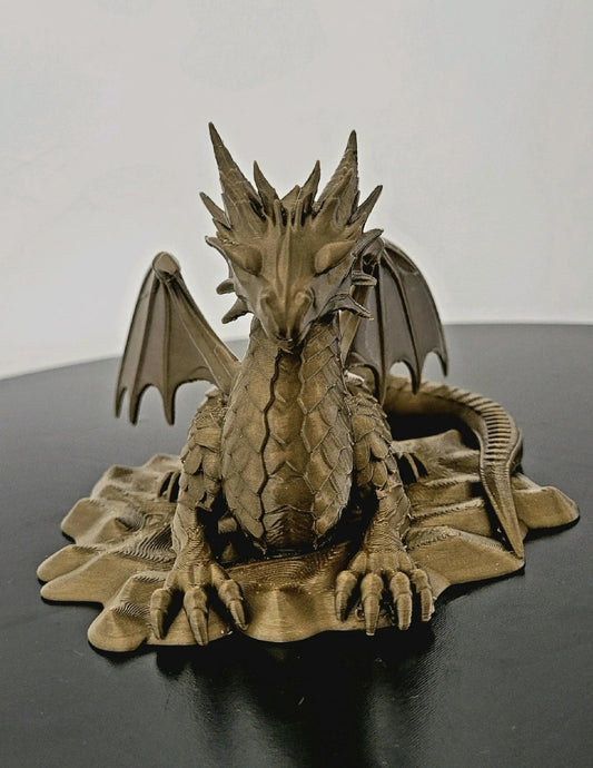 3D Printed Gold Dragon Sculpture