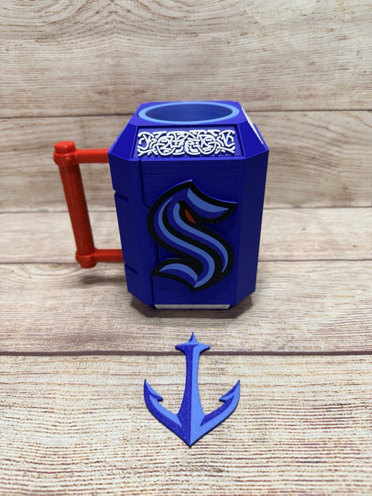 Seattle Kraken Mjolnir Inspired Drink Koozie Thor’s Hammer 3D printed