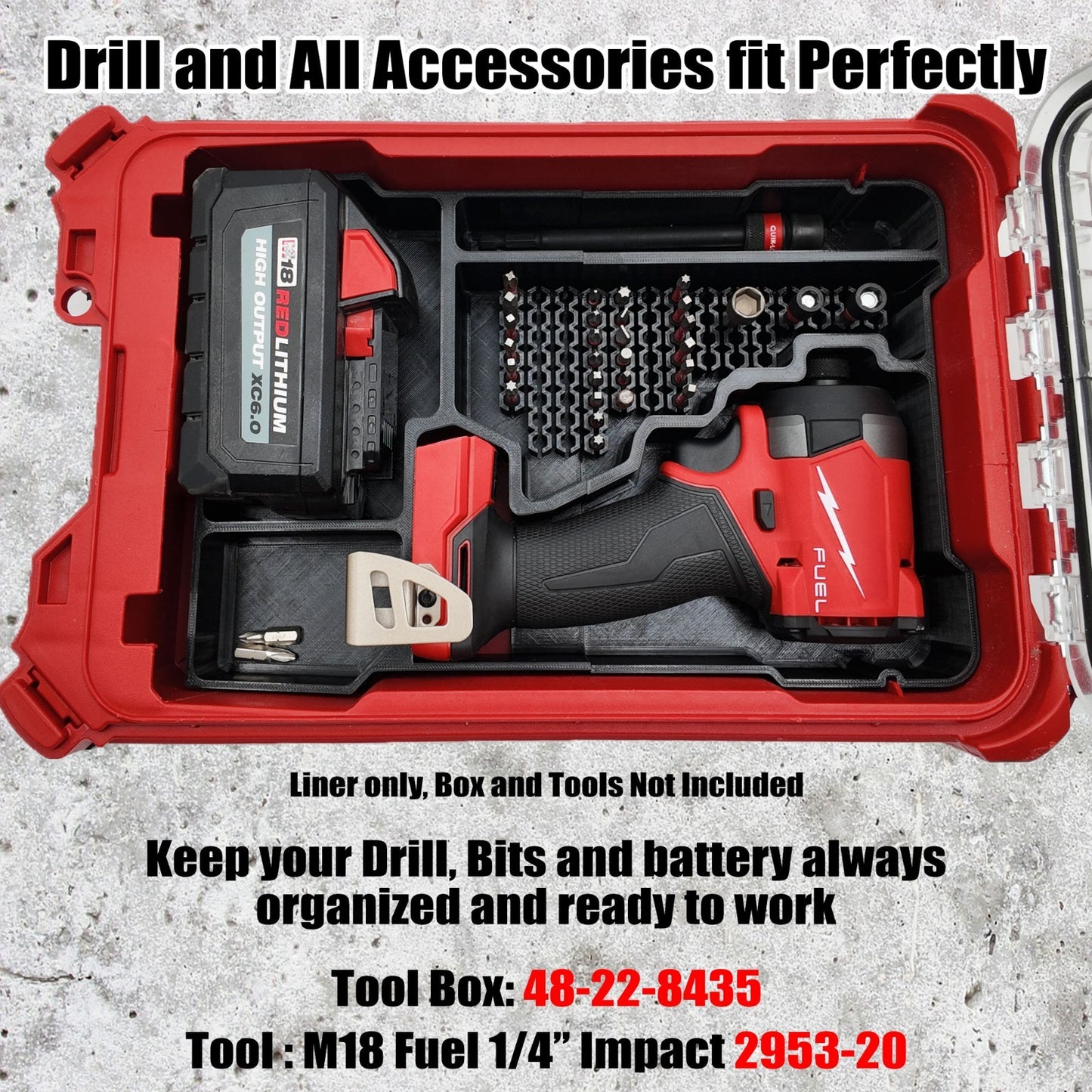 M18 Fuel 1/4" Hex Impact Driver Organizer for Milwaukee Compact Packout insert