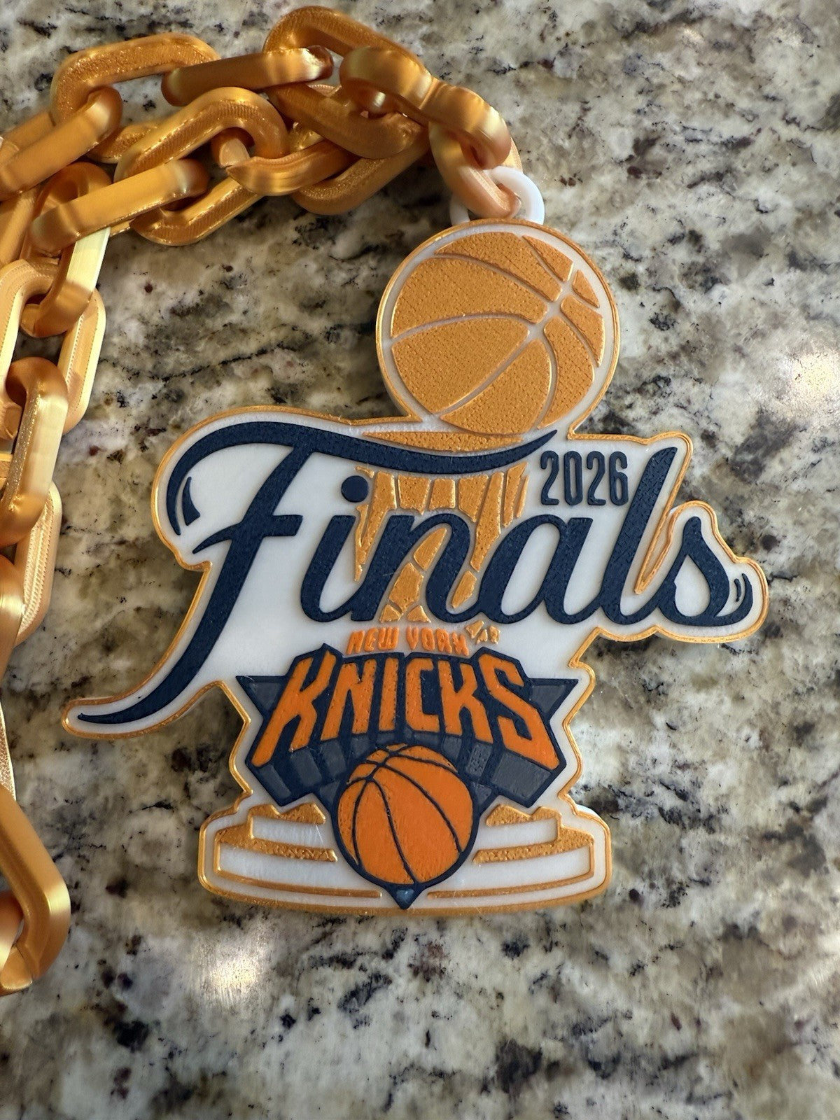 New York Knicks 2026 nba finals hype chain. 3d printed. Gold chain