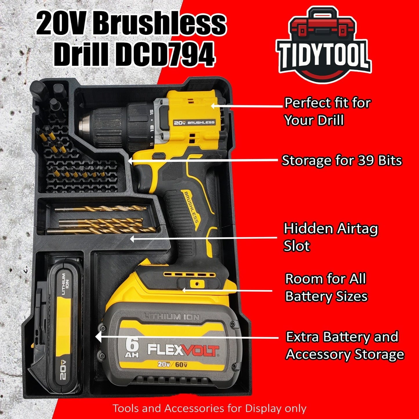 20V Brushless Drill (DCD794) Organizer for Milwaukee Compact Packout (Insert Onl