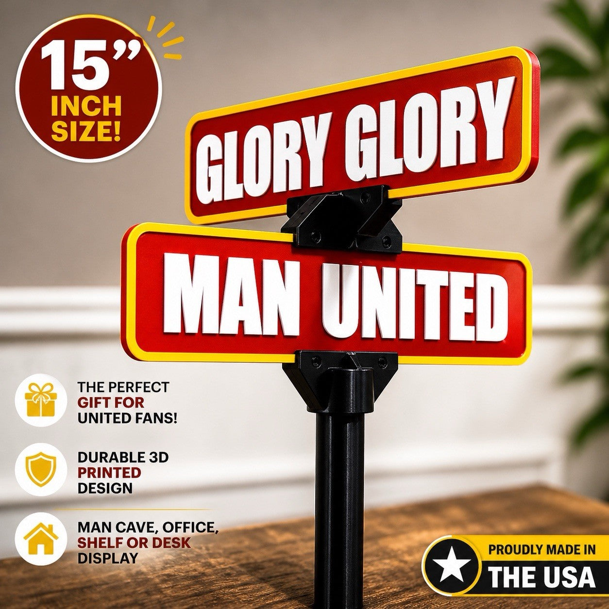 Manchester United Glory Glory Street Sign Office Man Cave Soccer Shelf Decor
