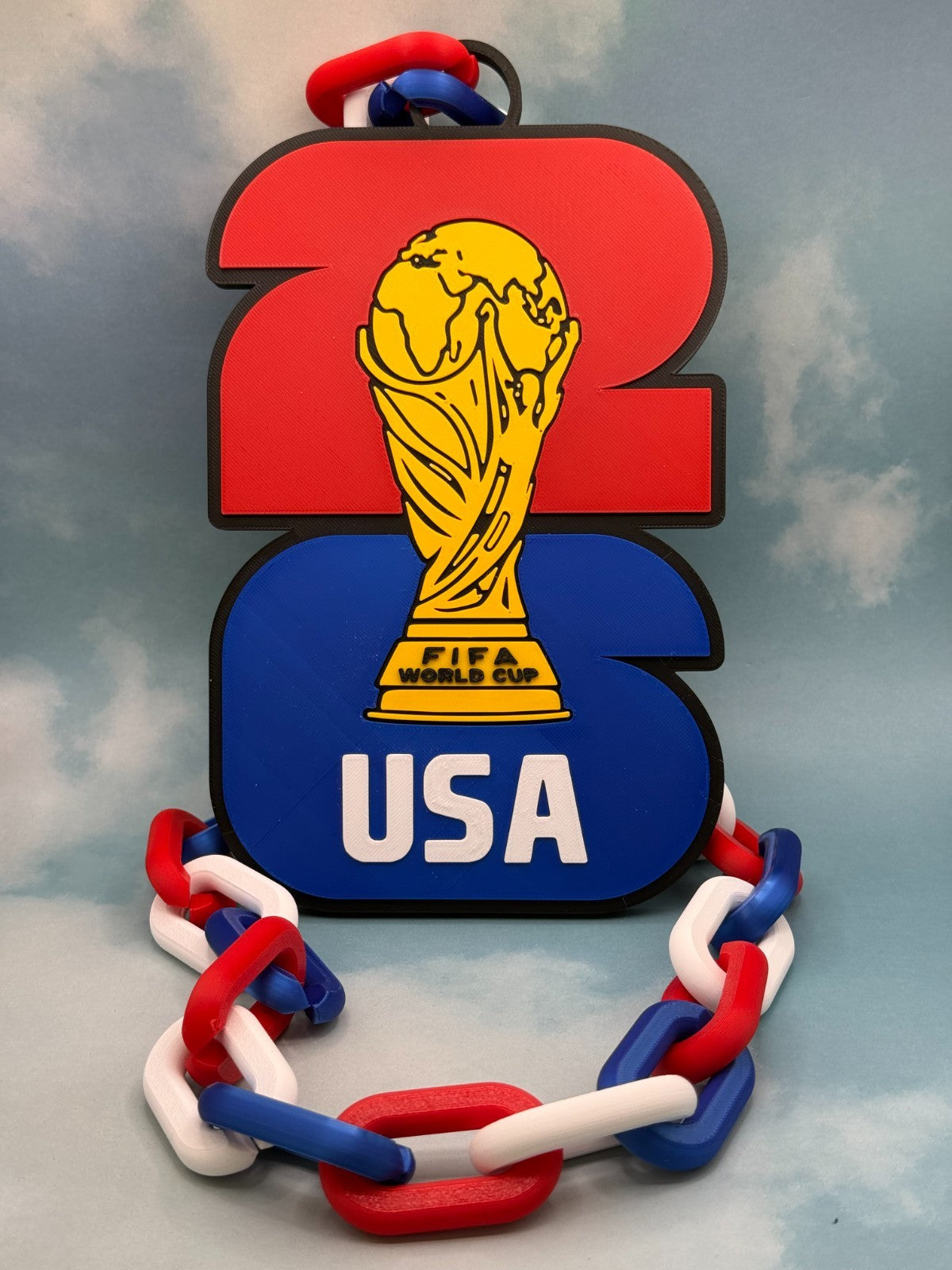 USA Soccer Fan Chain Necklace 3D Printed FIFA World Cup USMNT Big Logo Pendant