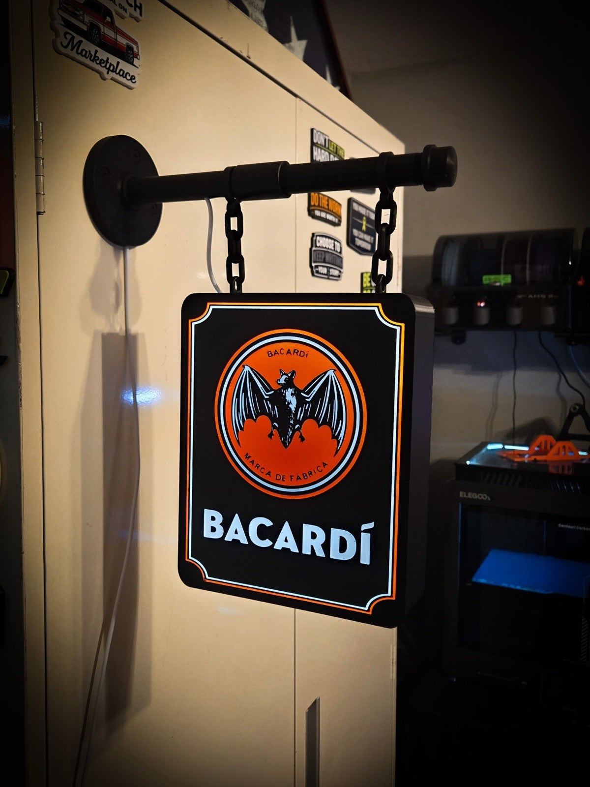 Bacardi Hanging LED Light Box Sign USB Powered Rum Bar Decor Double Sided