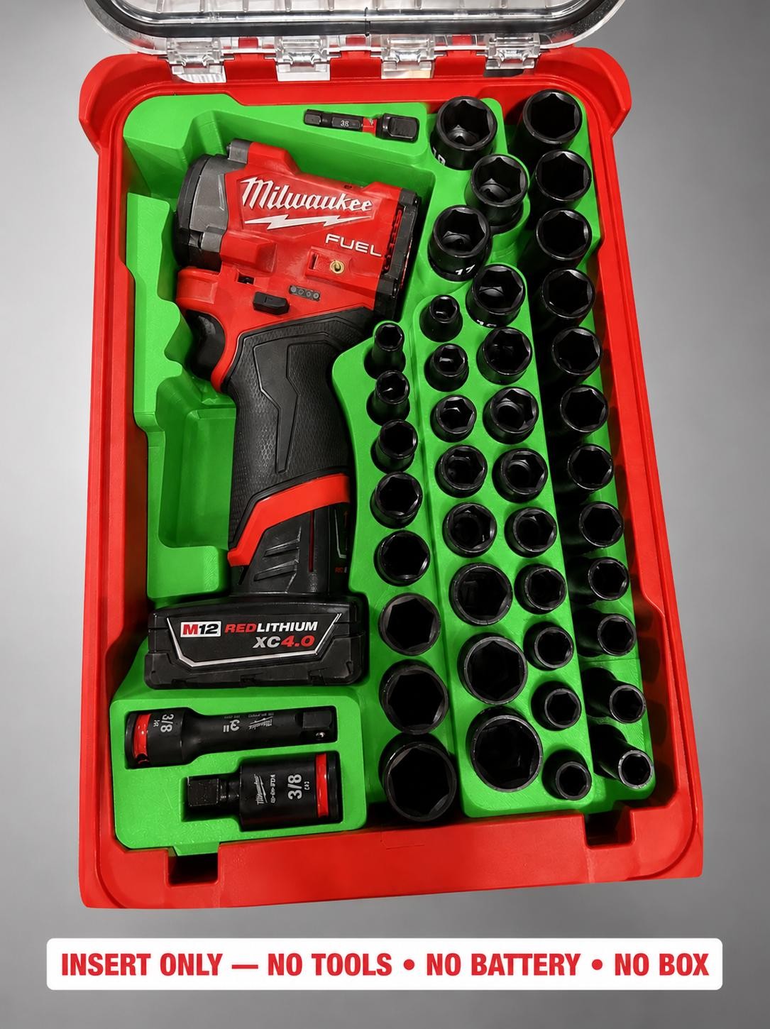 Milwaukee Packout Insert for M12 Fuel Stubby 3/8 in. Impact Wrench + 43pc Socket
