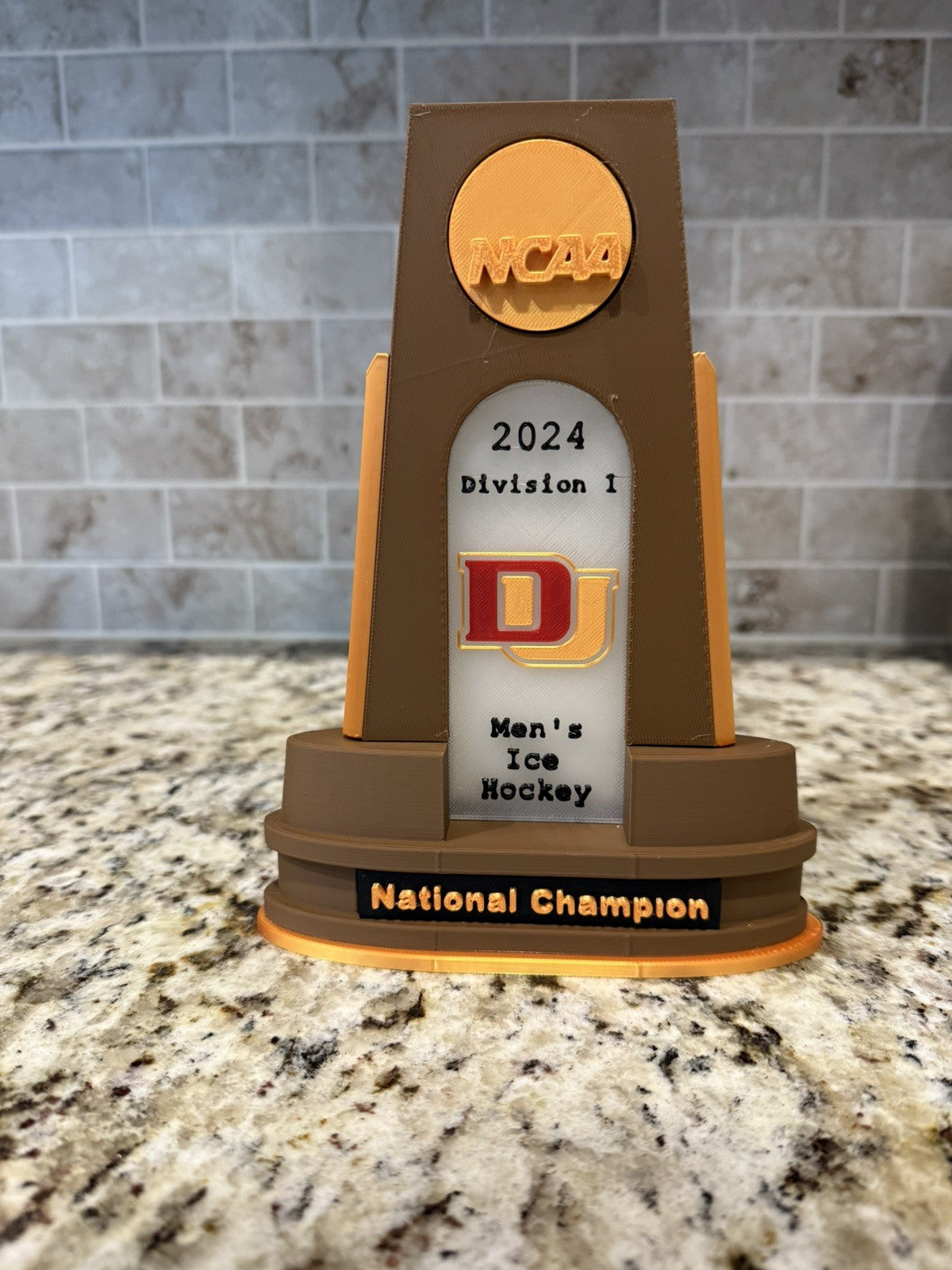 Denver pioneers 2024 hockey national championship trophy 3d printed custom