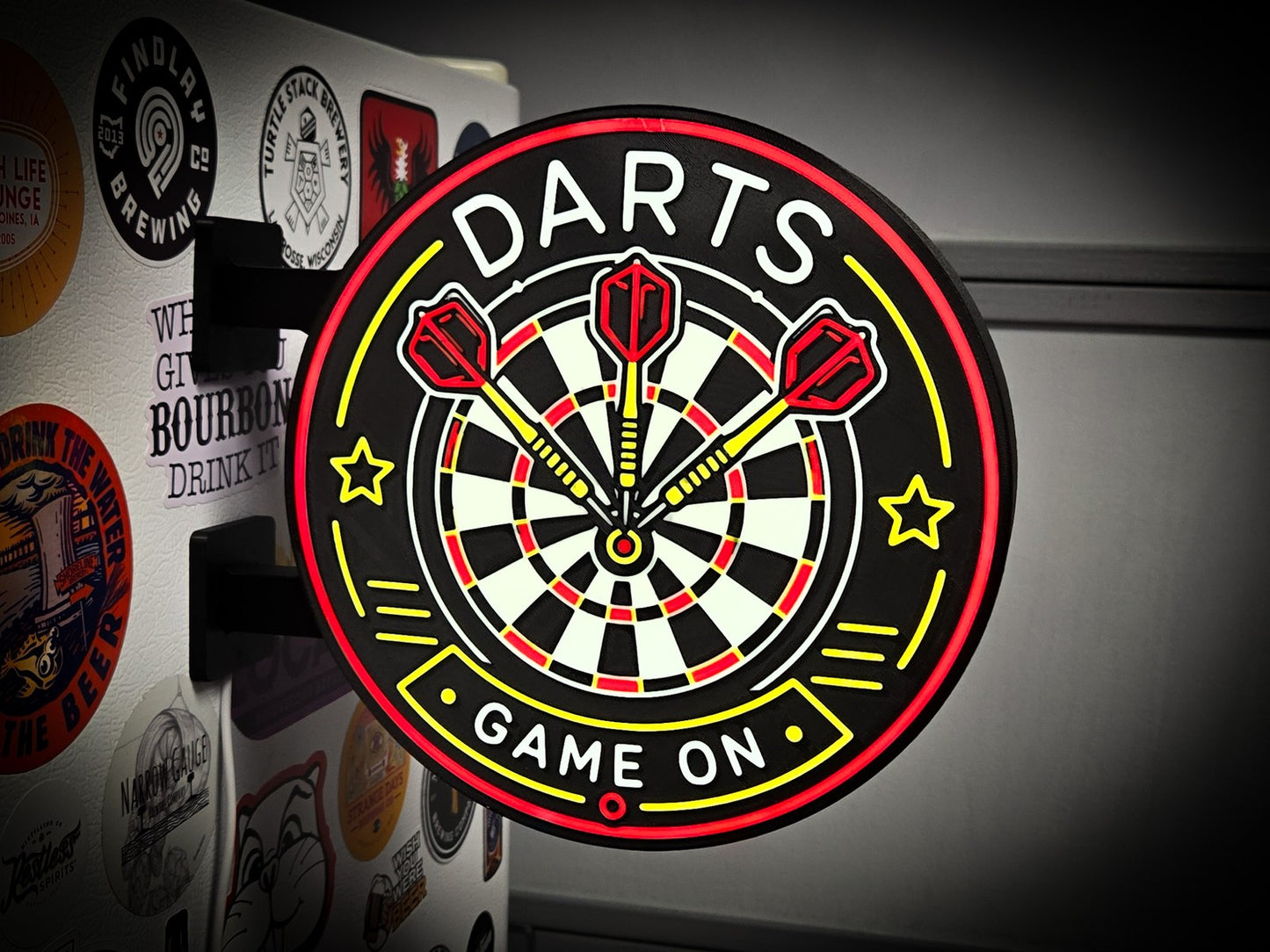 DARTS GAME ON 12 Inch Light Box LED Sign 3D Printed Wall Decor Man Cave Garage