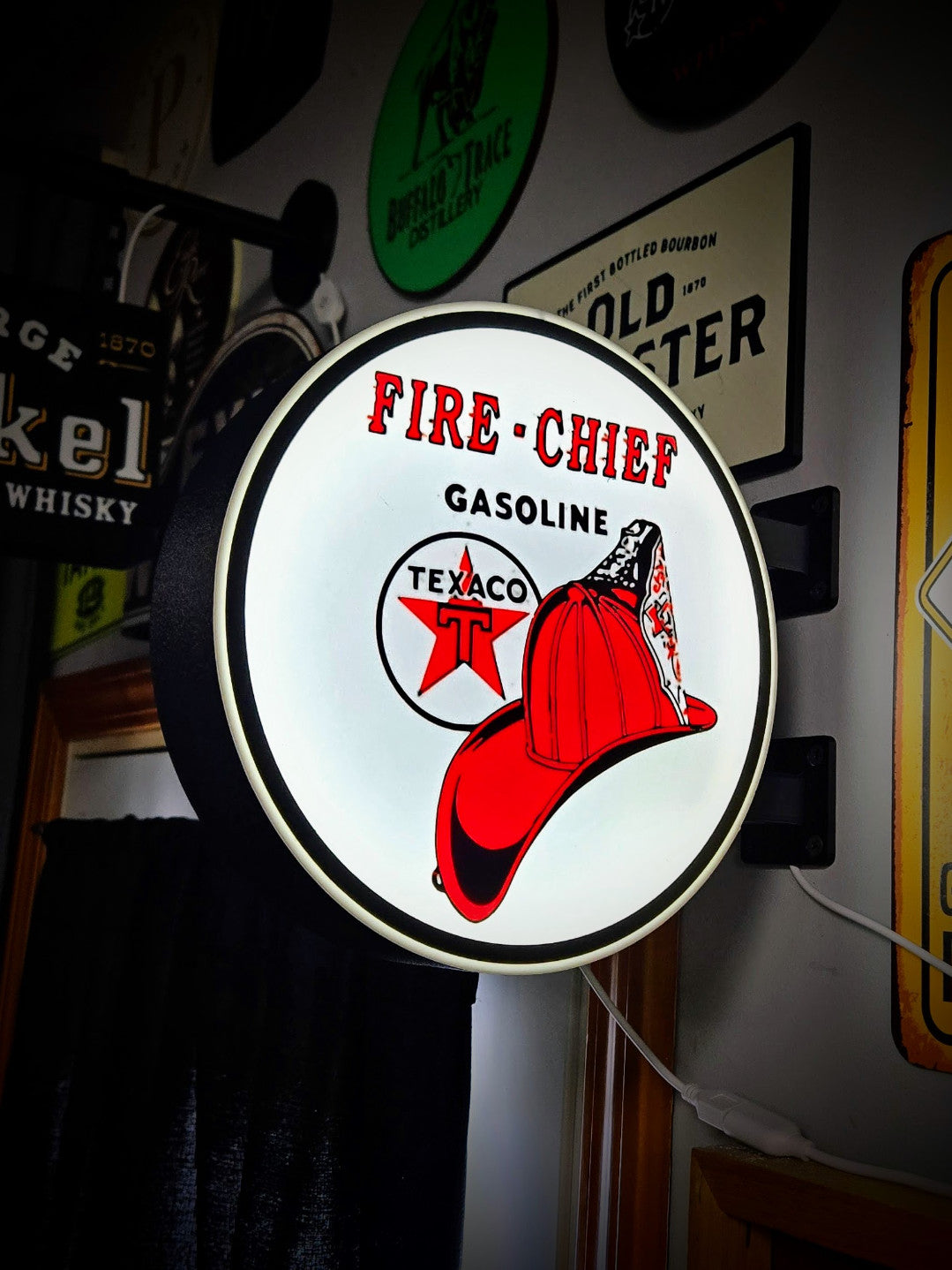 TEXACO FIRE CHIEF 12 Inch Light Box LED Sign 3D Printed Wall Decor Man Cave