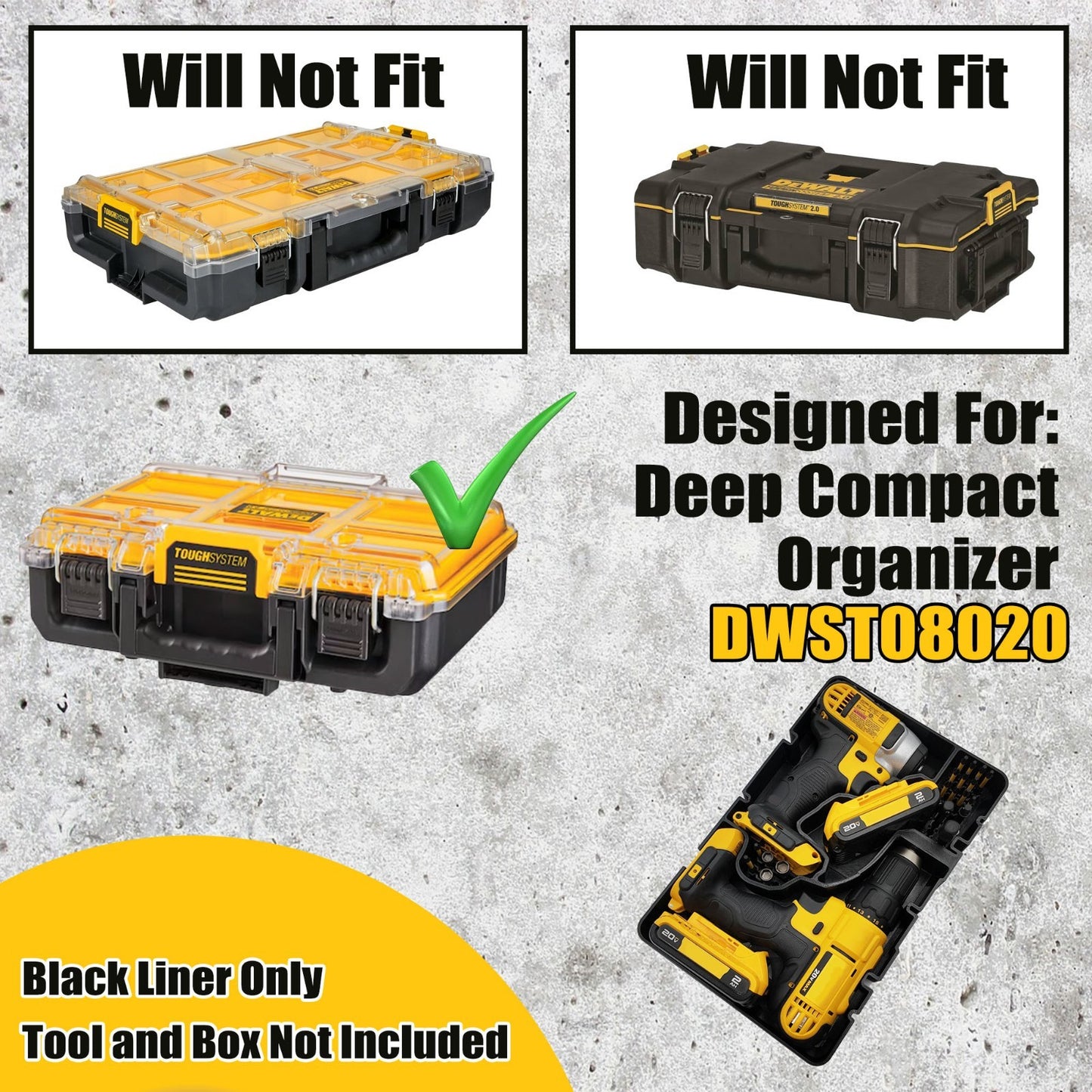 DeWALT Deep Compact Organizer – 20V Max Drill Set (DCF885 & DCD771) *Insert Only