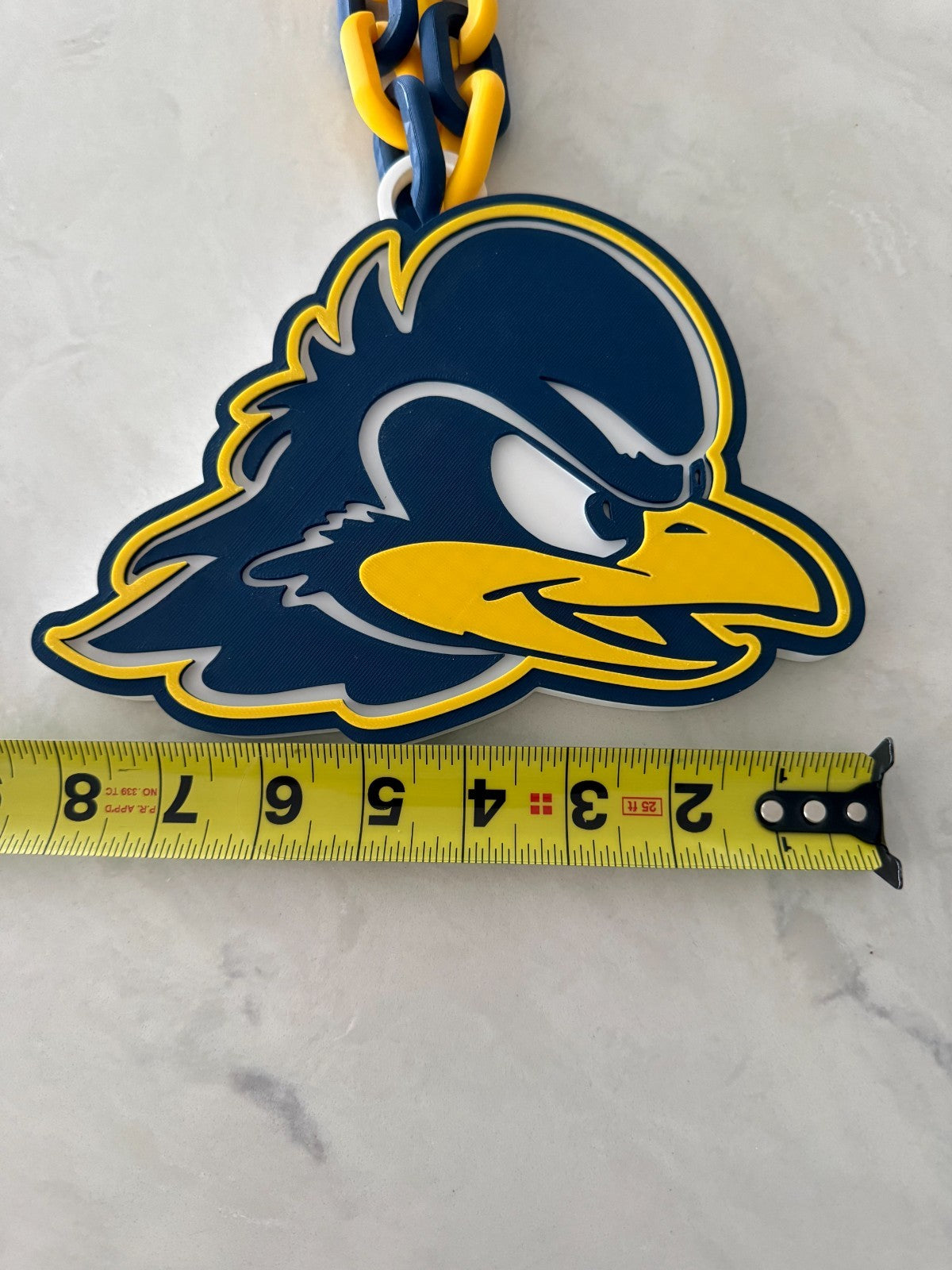 Delaware Blue Hens Logo Oversized Necklace, Pendant Chain
