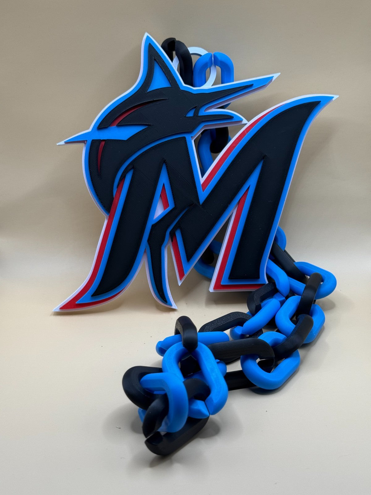 Miami Marlins Oversized Necklace Logo Pendant Turnover Chain Handmade 3D Printed