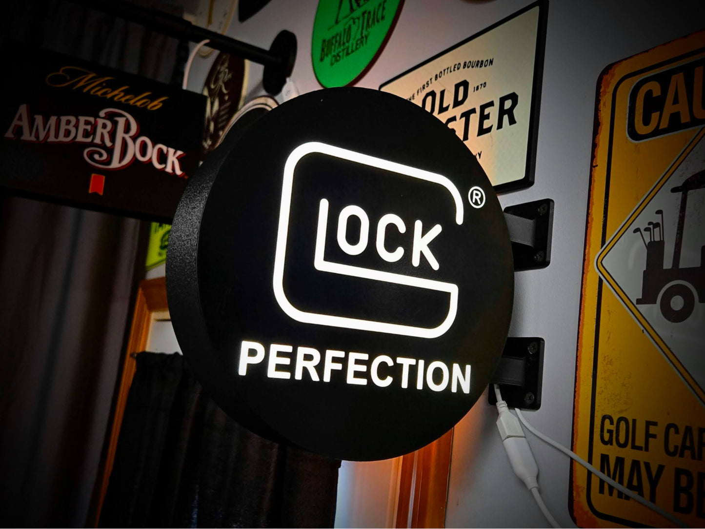 Glock Perfection 12 Inch Light Box LED Sign 3D Printed Wall Decor Man Cave