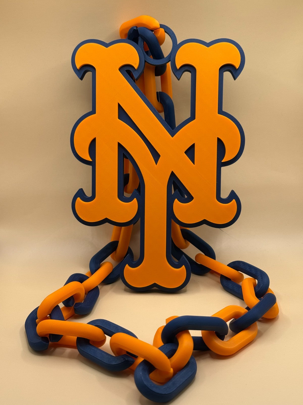 New York Mets Oversized Logo Necklace, Turnover Chain Handmade 3D Printed