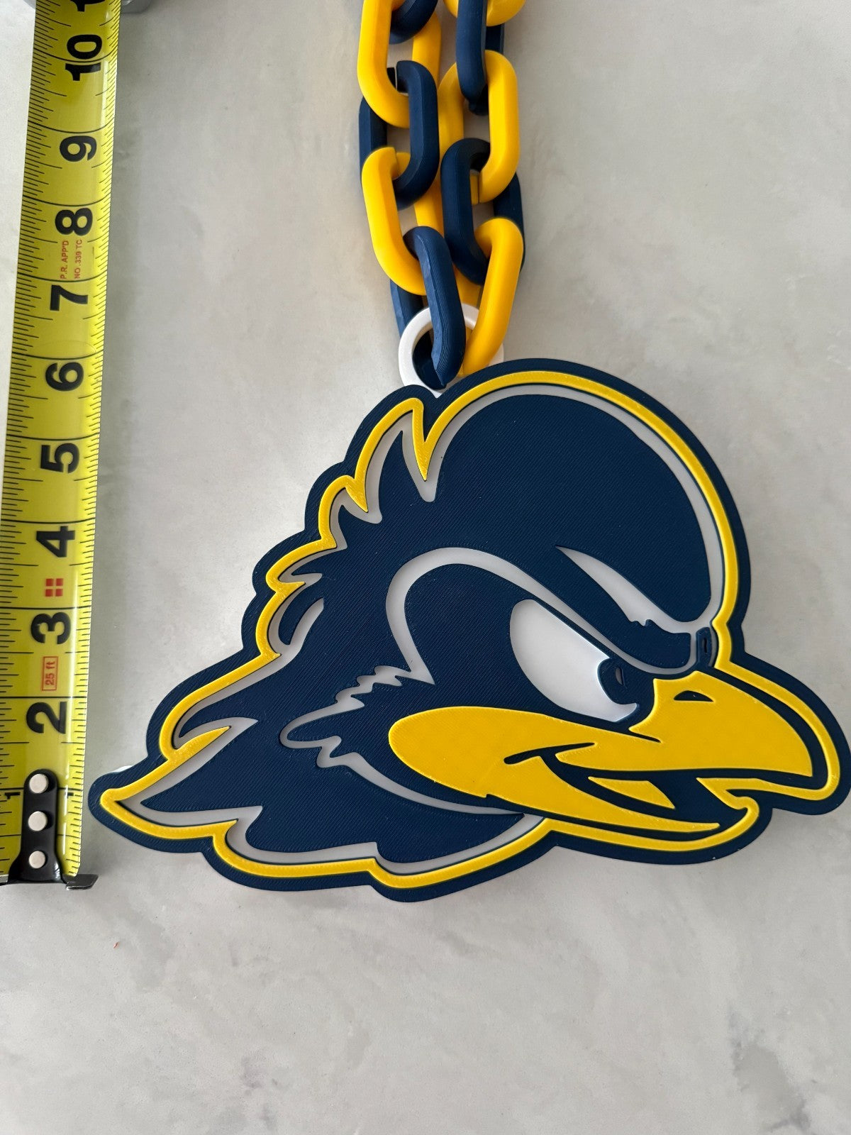 Delaware Blue Hens Logo Oversized Necklace, Pendant Chain