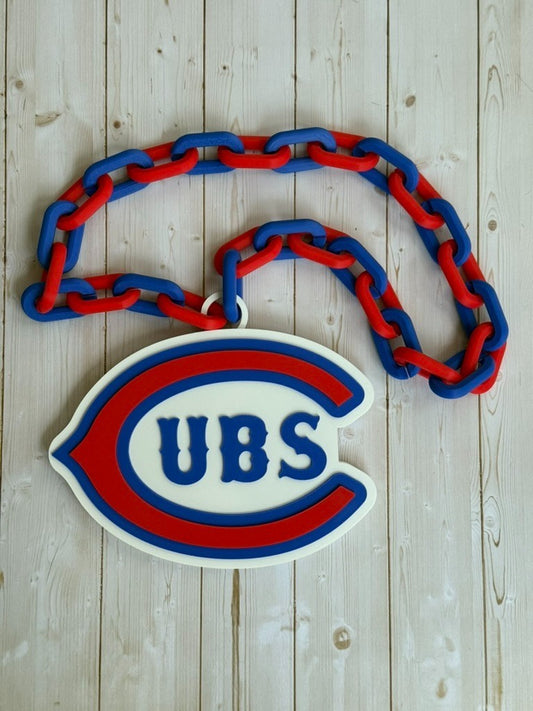 Chicago Cubs Oversized Logo Oversized Necklace, Pendant Chain "Let's go Cubs!"