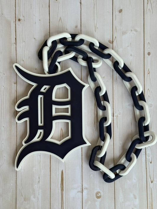 Detroit Tigers Logo Oversized Necklace, Pendant Chain "Built Different"