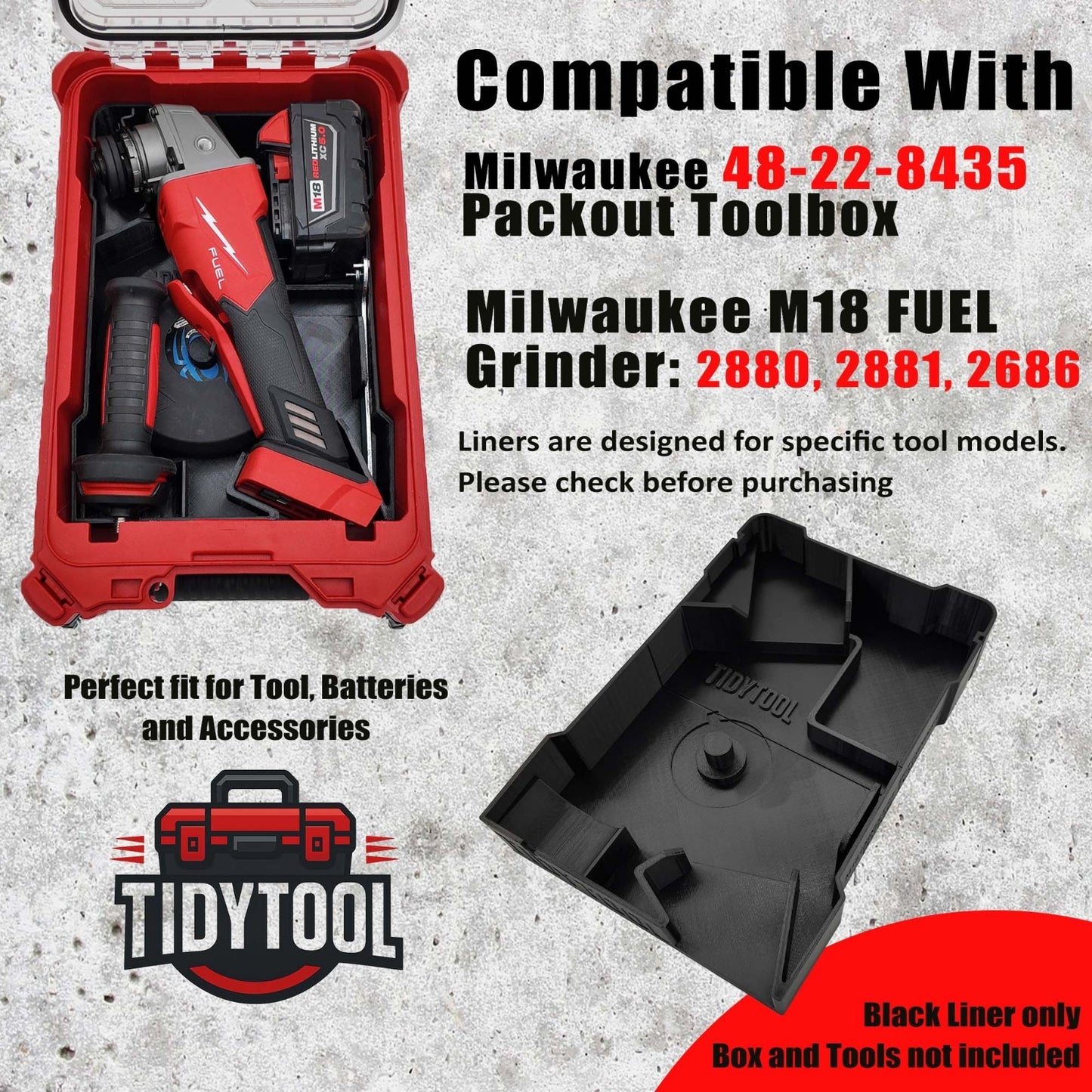 M18 Grinder Organizer for Milwaukee Compact Packout insert 2686 2880 2881