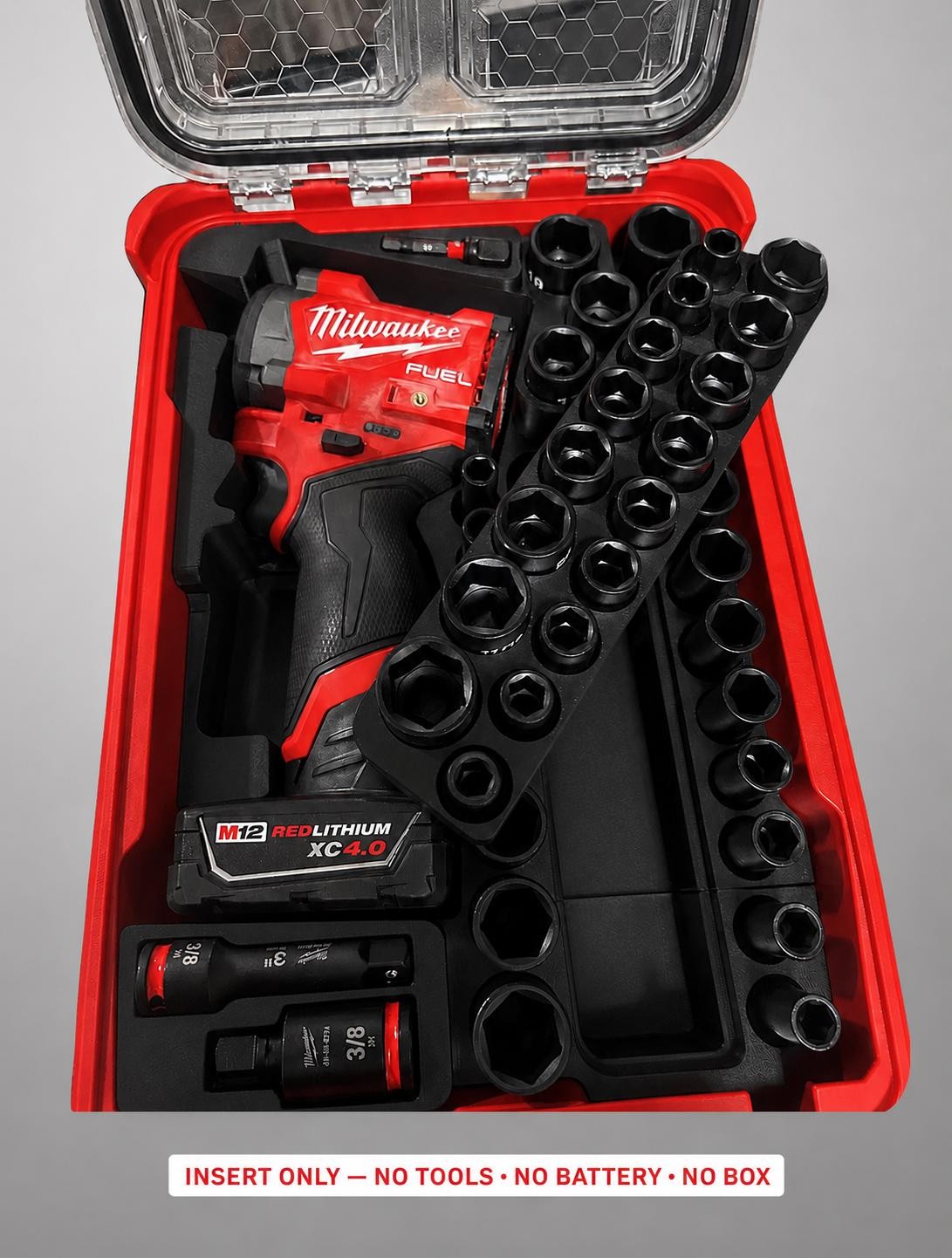 Milwaukee Packout Insert for M12 Fuel Stubby 3/8 Impact Wrench + 43pc Socket