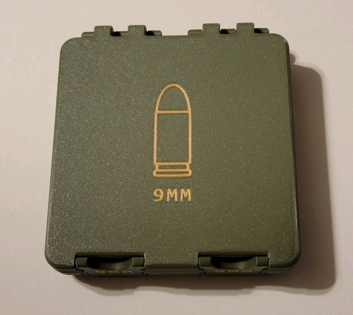 3D Printed 9mm Ammo Box Snap Lock 100 rd Large Storage Olive Green Gold Pla