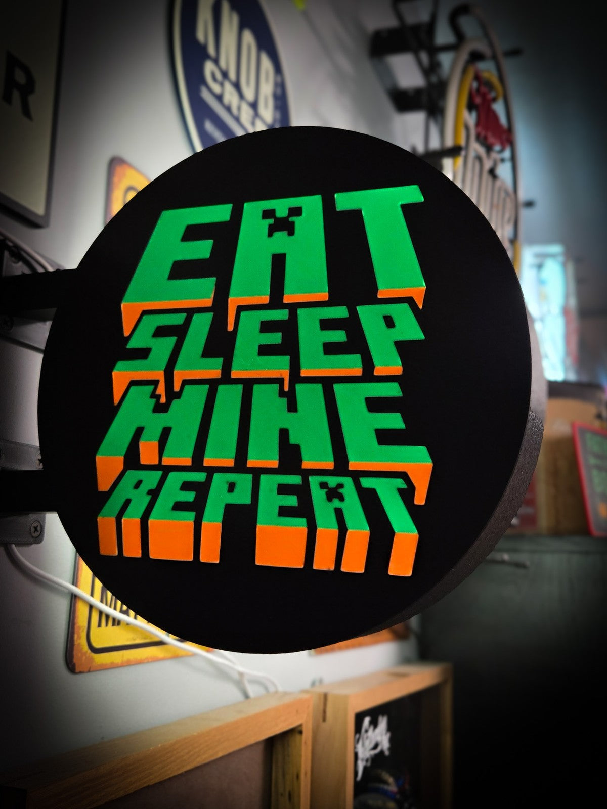 EAT SLEEP MINE REPEAT 12 Inch Light Box LED Sign 3D Printed Wall Decor Man Cave