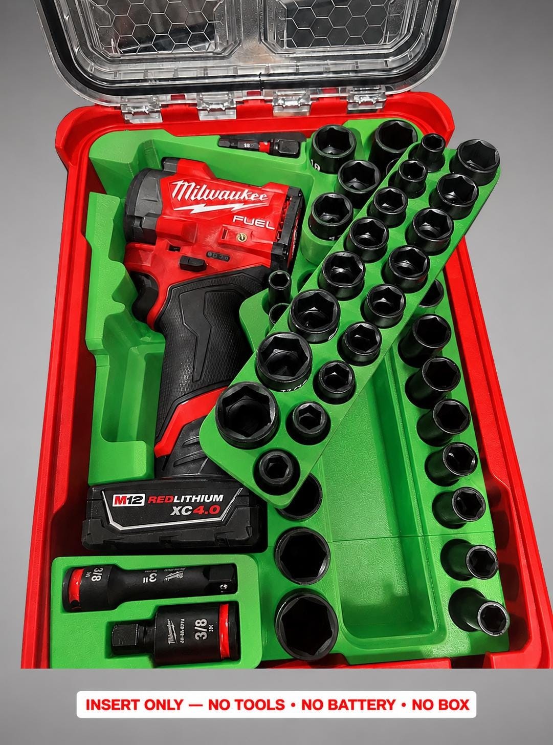 Milwaukee Packout Insert for M12 Fuel Stubby 3/8 in. Impact Wrench + 43pc Socket
