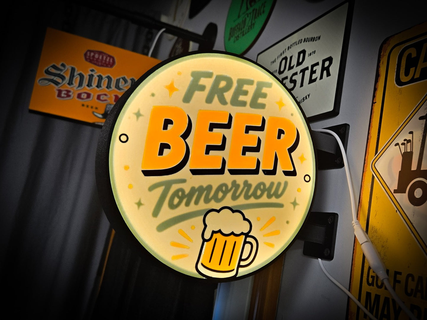 FREE BEER Tomorrow 12 Inch Light Box LED Sign 3D Printed Wall Decor Man Cave
