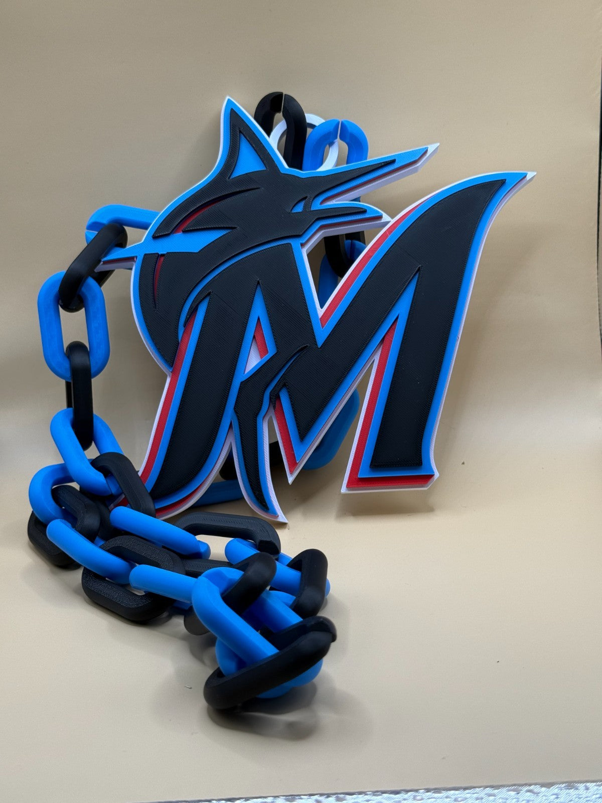 Miami Marlins Oversized Necklace Logo Pendant Turnover Chain Handmade 3D Printed