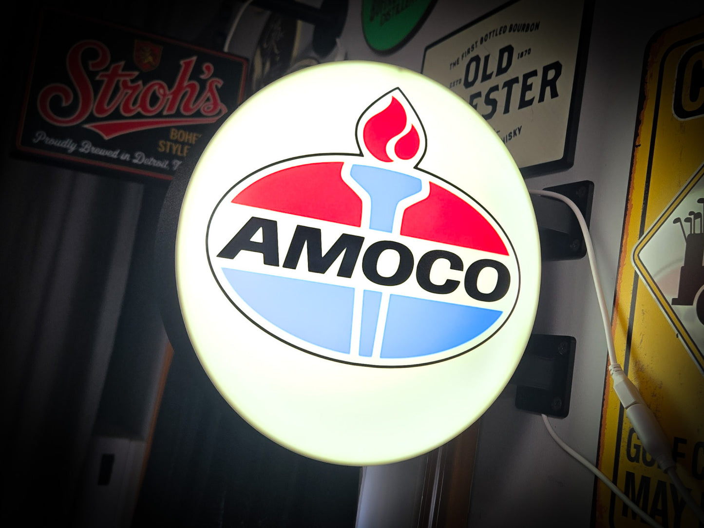 AMOCO 12 Inch Light Box LED Sign 3D Printed Wall Decor Man Cave Garage