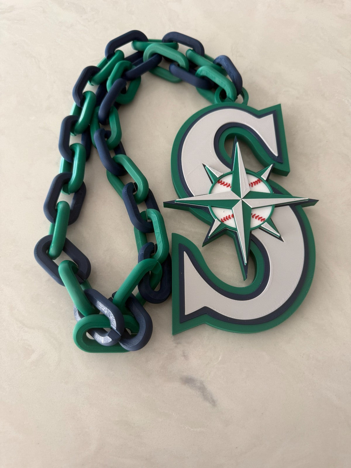 Seattle Mariners Oversized Turnover Chain Necklace, Pendant Handmade 3D Printed