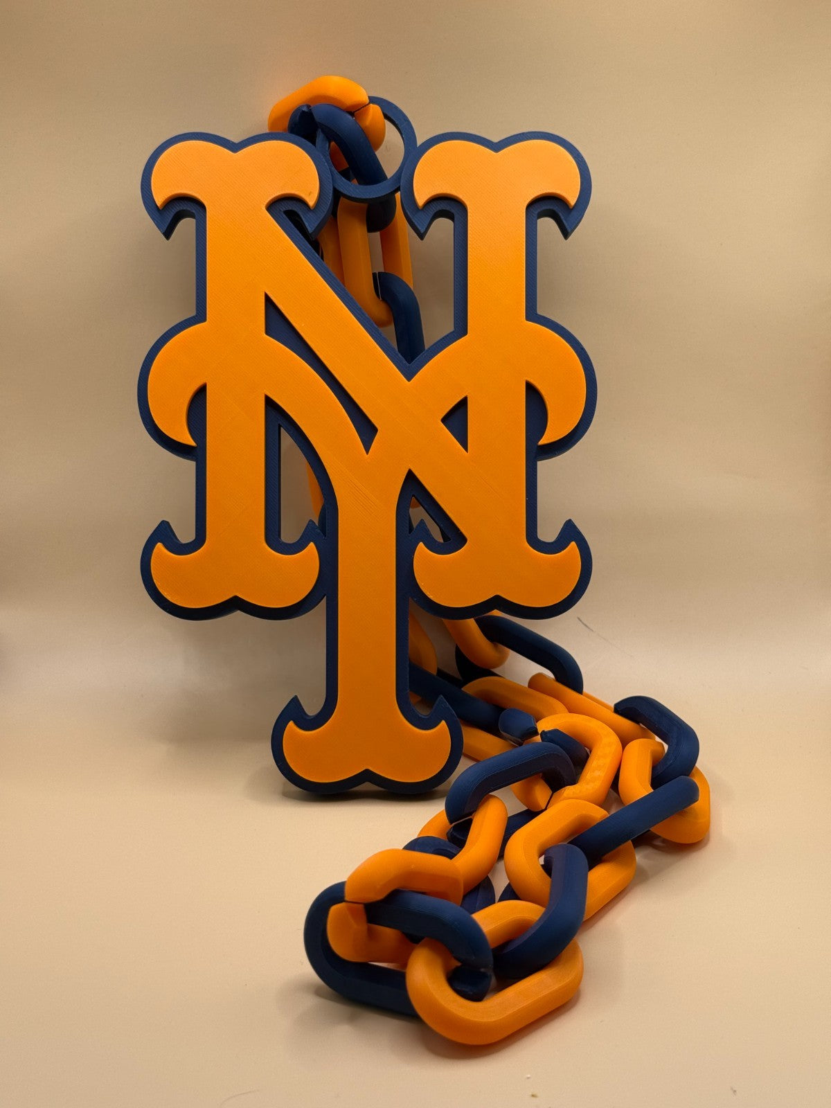 New York Mets Oversized Logo Necklace, Turnover Chain Handmade 3D Printed