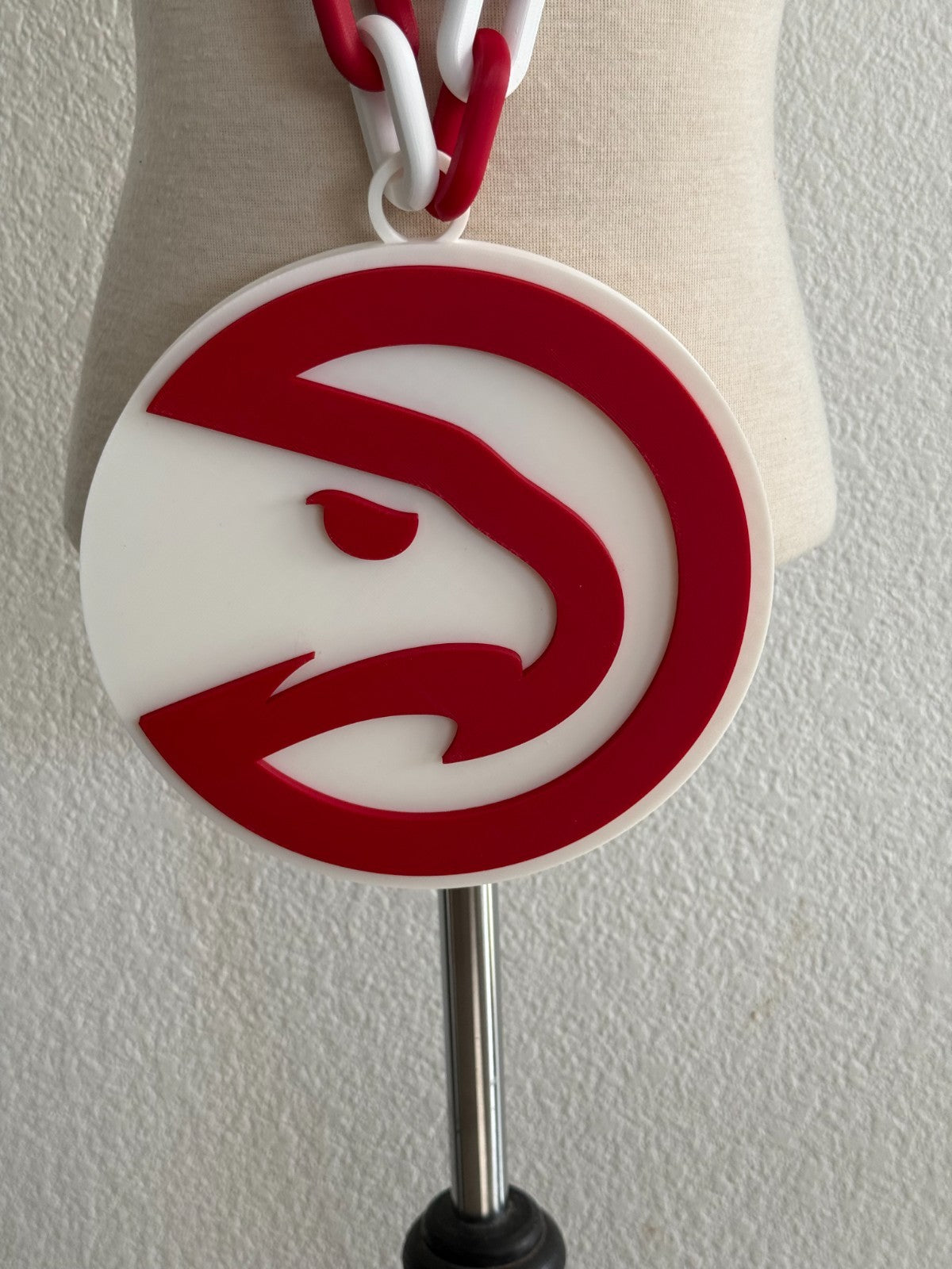 Atlanta Hawks 3D Printed Big Logo Chain - Basketball Game Day Gear - Red & White