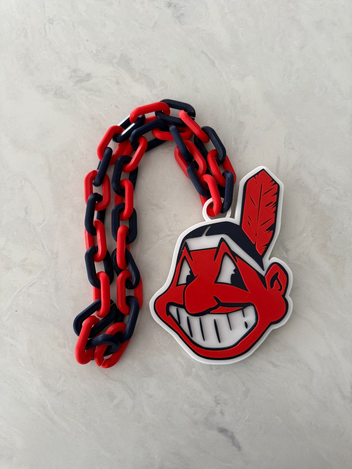 Cleveland Chief Wahoo Oversized Logo Necklace And Chain