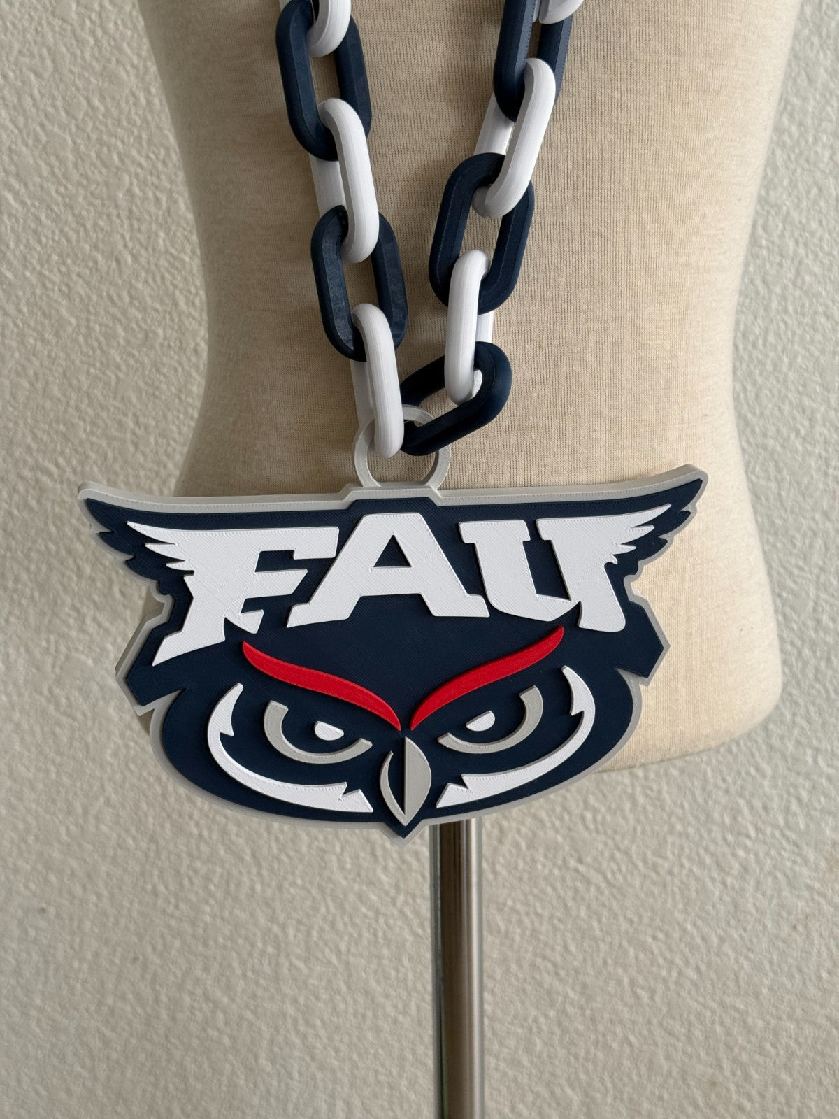 Florida Atlantic Owls Logo Necklace Oversized Turnover Chain HandMade 3D Printed