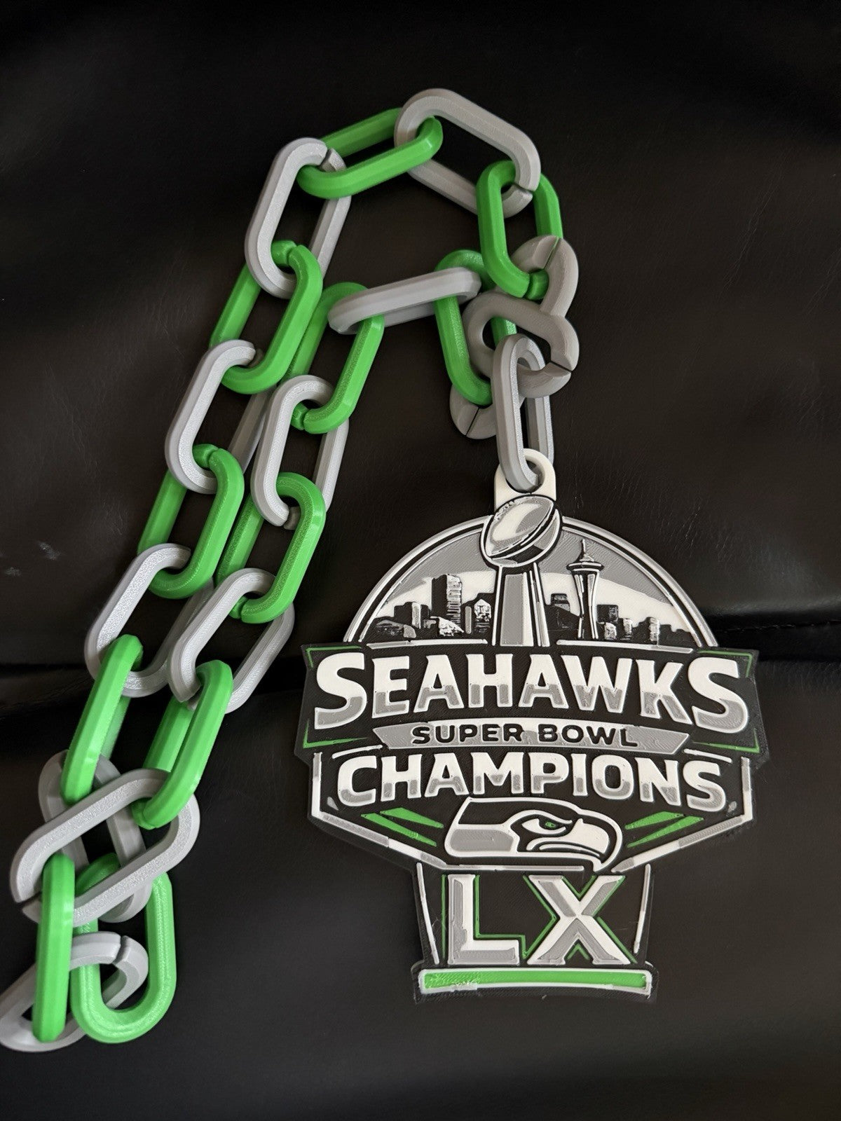 Custom Seahawks Super Bowl 60 Champions 3D-Printed Hype Chain 42″ Link Style