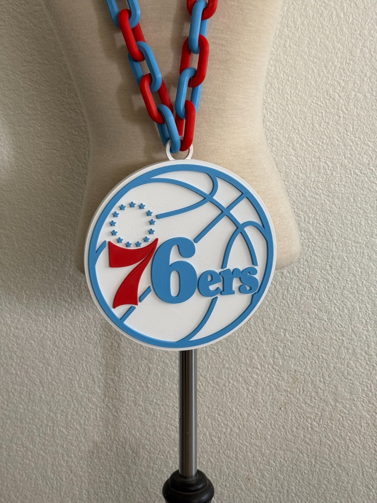 Philadelphia 76ers Oversized Necklace Pendant Turnover Chain Handmade 3D Printed