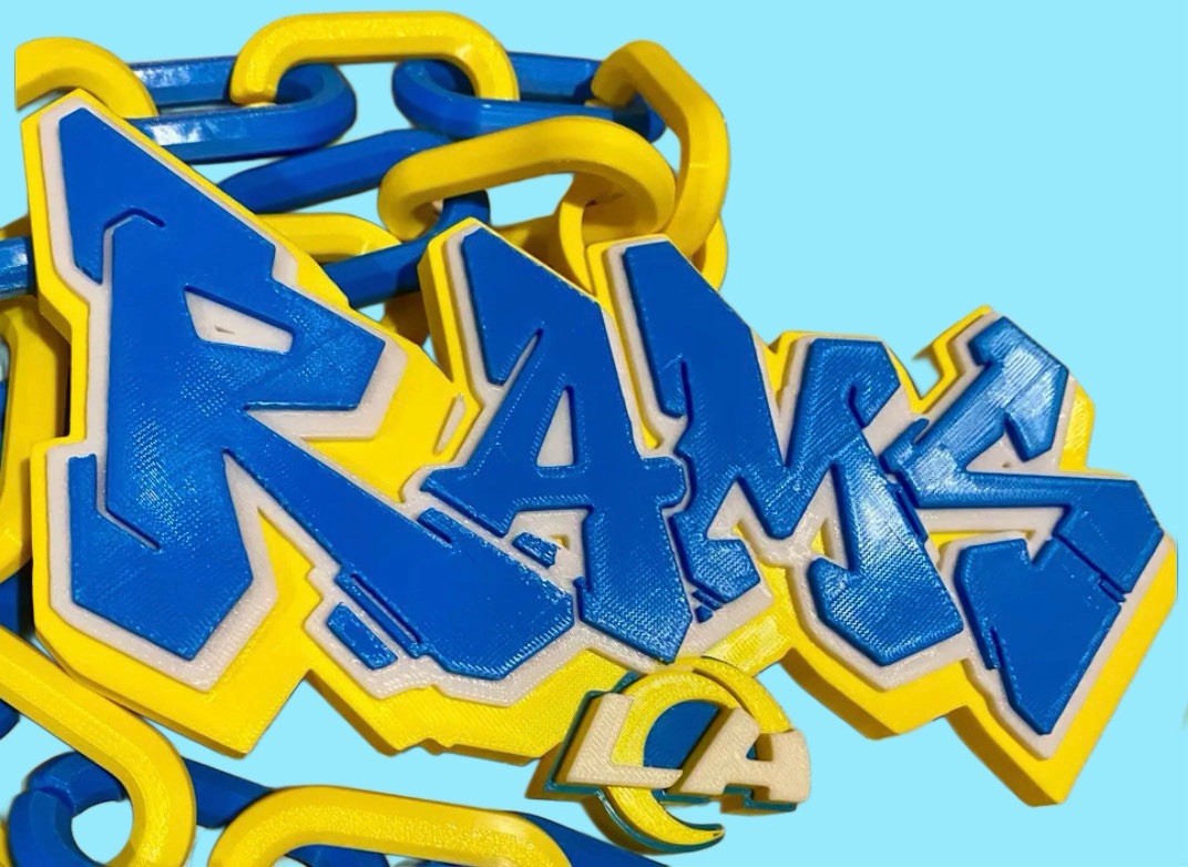 LA Rams Graffiti Style Custom Medallion 3D Printed PLA w/ 42” ChainDescription